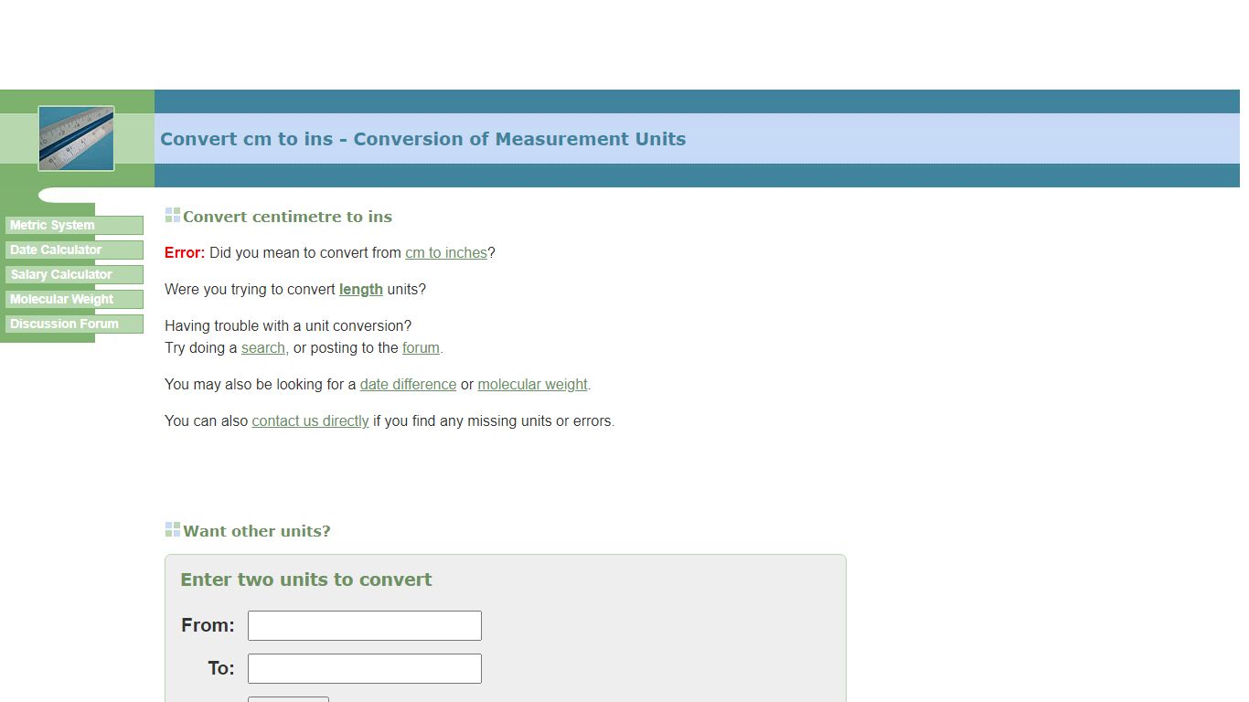Convert cm to ins - Conversion of Measurement Units